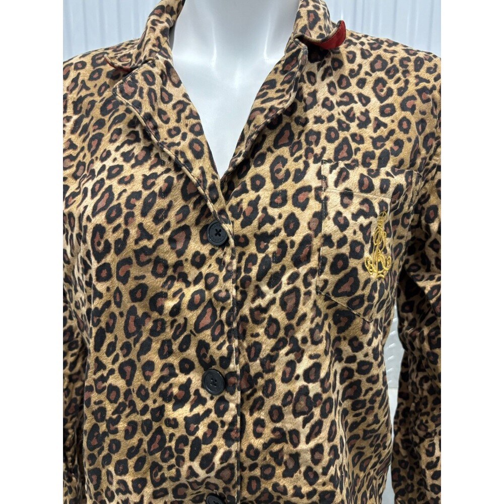 Ralph Lauren Pajama Shirt Leopard Print Long Sleeve Button L Embroidered Logo - Picture 3 of 6